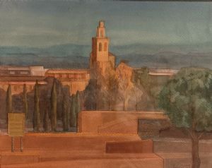 Monestir de Sant Cugat al fons - Aqarella - 39 x 50 cm - 600,00 €